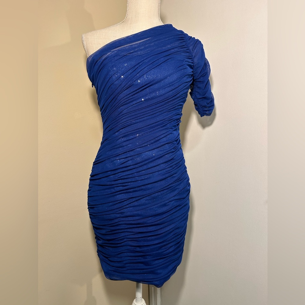 BCBGMAXAZRIA Royal Blue One-Shoulder Cocktail Dress